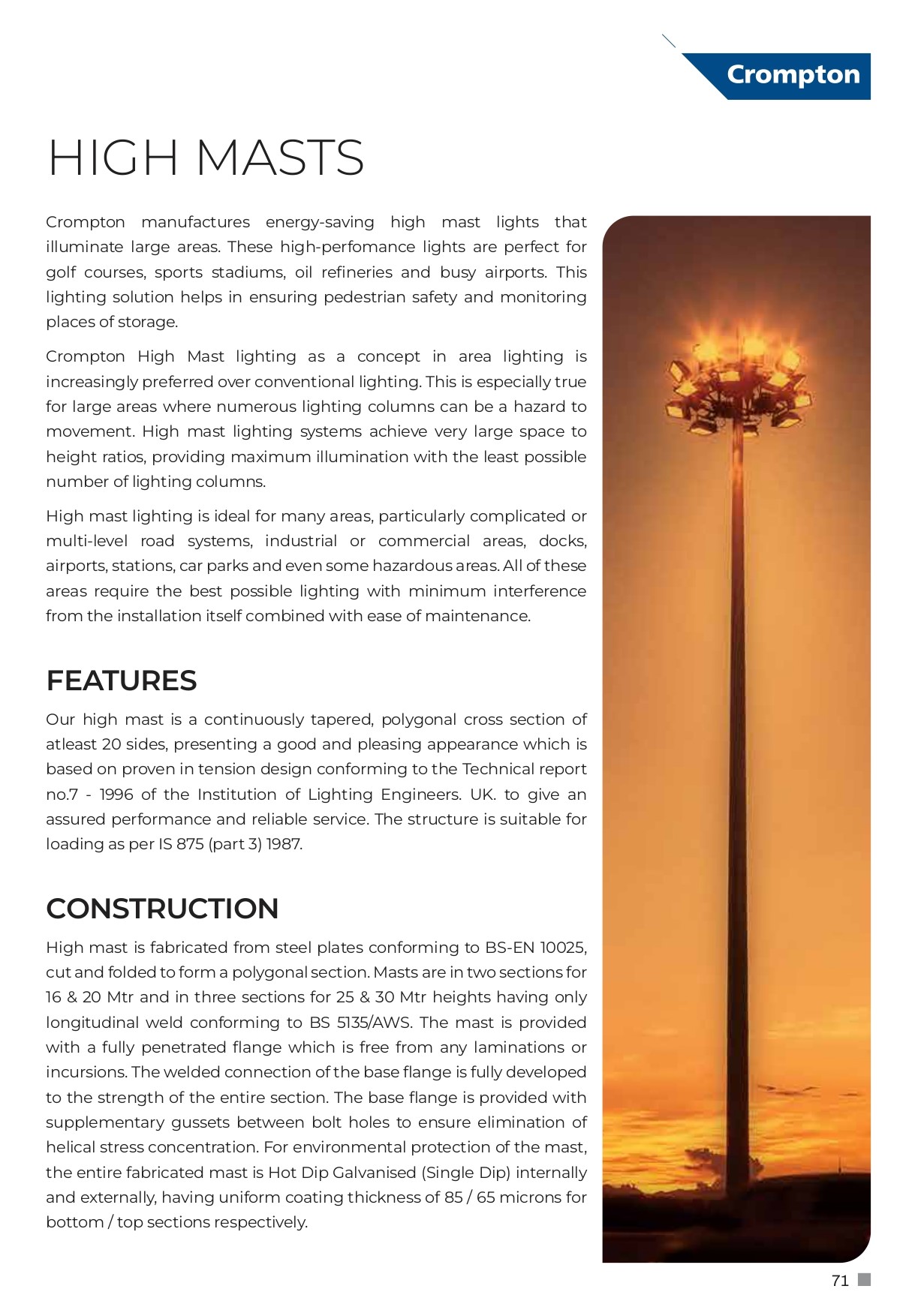 Crompton High Mast Features and Construction